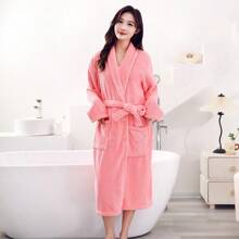 1 pieza Bata de baño para adultos, rosa, de felpa suave y absorbente de coral blanco a cuadros de piña, de secado rápido con capucha, adecuada para spa, hogar, baño, dormitorio, unisex vuelta al cole