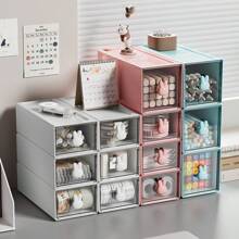 PP White Drawer Desktop Storage Box Simple Storage Box, Makeup Organiser,Drawer Organiser,Transparent Pen And Cosmetics Storage Box, Minimalist Multi -Compartment Desktop Accessories Storage Box, Stationery Plastic Monochrome Storage Box, Can Be Stacked For Student Dormitory
