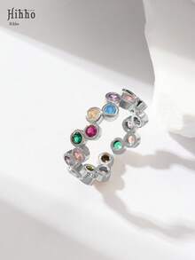 Hihho 1 件可调节时尚彩色锆石镶嵌彩虹系列戒指，多种风格选择，适合优雅女性，日常装饰