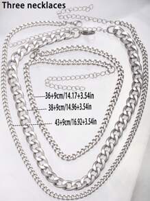 1pc Stainless Steel Fashionable Chain Necklace, 3pcs/Set Chain Necklaces, Suitable For Women Daily Decor