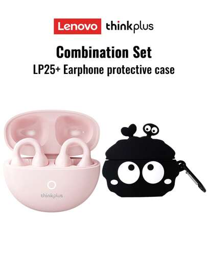 Lenovo Estuche protector para auriculares Bluetooth Lenovo LP25, auriculares tipo gancho para la oreja con tecnología de conducción ósea Bluetooth 5.4, cancelación de ruido ENC durante llamadas, larga duración de batería, control táctil inteligente, compatible con tabletas Apple y Android