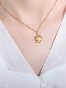 1 pieza Collar colgante de acero inoxidable con girasol, de alta resistencia al color y baja alergenicidad, adecuado para uso diario de mujeres