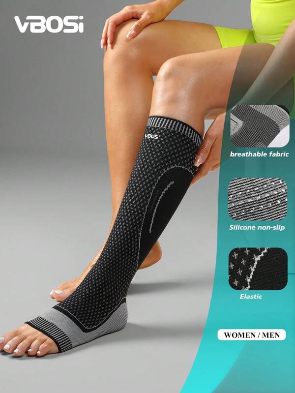 VBOSI 1-Piece Women Men Anti-Slip Silicone Elastic Breathable All-In-One Calf & Ankle Support Sleeve For Basketball, Running, And Everyday Use