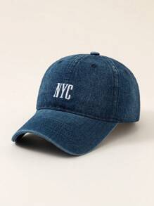 1pc Women's Solid Color NYC Embroidered Denim Outdoor Versatile Sun Protection Baseball Cap, Casual Daily Sports Visor Hat