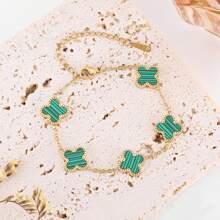 Pulseira de aço inoxidável com quatro flores, elegante e minimalista, com novo design, dupla face, madrepérola, quatro folhas, flor, titânio, 1 peça