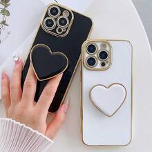 镀金心形支架和镀金手机壳，兼容 17/16e/15/14/13/12/11/XS/XR/X/7/8 Plus/Pro Max、Galaxy S25/S24U/S23/A55/A54/A35/A25/A15/A16/A17/A07，电镀保护壳 - 黑色 - 查看 9