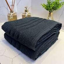 Kit Of 2 Soft Terry Bath Towels 65x130cm 100% Cotton - 黑色 - 查看 2