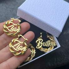 Brincos com nome personalizado, 18 mm, argola de ouro personalizada com letras, antialérgico, para mulheres, meninas, joias, presentes personalizados