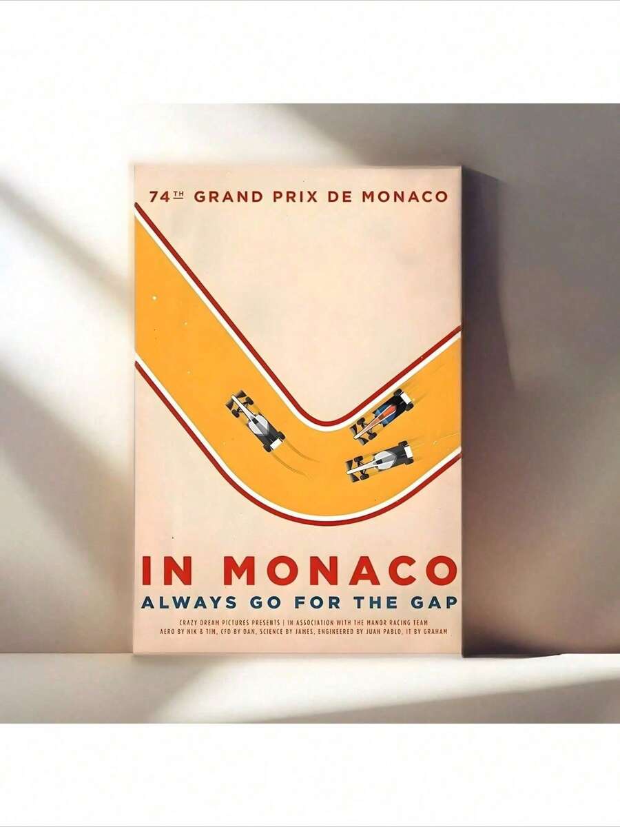 1pc Vintage Monaco Poster, Classic Art Deco Style Racing Canvas Print, Ink Wall Art For Living Room, Bedroom, Home Office - Indoor Portrait Orientation Optional Frame