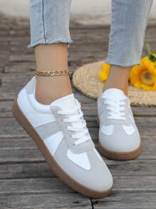 2025 New Fashionable & Versatile Women White Lace-Up Sneakers, Casual Sport Shoes, Social Media Fashion, Anti-Slip Comfortable Student Shoes, Matching With Pants, No Foot Fatigue From Long Walking