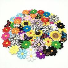 100pcs Assorted Embroidered Iron-On Patches - Butterfly & Daisy Designs For DIY Clothing, Bags, Hats, Jackets - Sewing Appliques In Various Colors