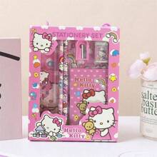 Sanrio 6pcs/8pcs/14pcs/1Set Hello Kittys Cartoon Ruler Pencil Sharpener Eraser Notebook Set Creative Drawing Office Supplies Kitty Cat Stationery Kit Gifts (Some Parts May Be Random)(The Package Design Is Random)