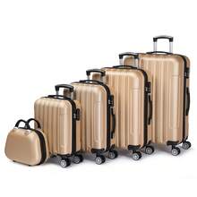5 Piece Suitcase Set With Corner Protectors, 12/16/20/24/28 Inch Durable Hard Shell 360 Degree Spinner Wheels Large Capacity Multifunctional Lightweight Travel Suitcase - 豎橫金色 - 查看 3
