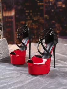 Women's Strappy Platform High Heel Sandals, 16cm Super High Thin Heels, Sexy Peep Toe, Waterproof, Nightclub Shoes