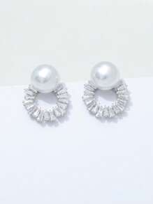 1 Pair Zirconia Faux Pearl Small Stud Earrings, Suitable For Everyday Wear