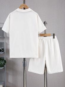 Tween Boy V-Neck Collar Rib Trim Short Sleeve Top And Shorts Set With Pockets