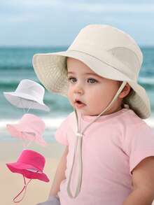 1pc Kids Solid Color Breathable Anti-Side Net Sun Protection Bucket Hat, Lightweight Breathable Beach Hat, Bucket Hat For Daily Wear - A - View 2
