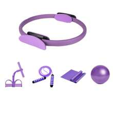 5 Pieces Of Yoga Exercise And Fitness Set. Pilates Ring, Foot Pedal Resistance Band, Skipping Rope, Resistance Sheet, 25cm Yoga Fitness Ball, Suitable For Both Men And Women's Fitness Training AIDS