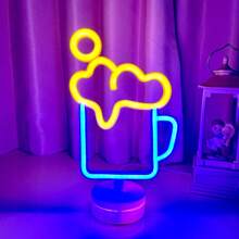 1 pieza Letrero de neón decorativo de pared para bar, luz LED con pilas o alimentación USB con diseño de jarra de cerveza, copa de cóctel, jarra de cerveza, letrero de neón de bar para habitación, dormitorio, decoración de bar