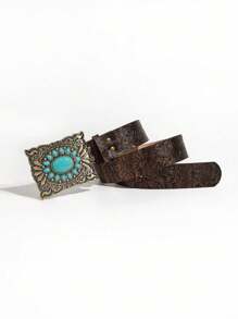 1pc Women's Fashion Embossed Bohemian Style Rhinestone Decor Belt