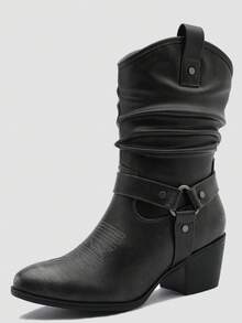 GLOBALWIN Women's Mid Calf The Western Cowgirl Boots Fashion Cowboy Boots For Women Chunky Low Heel Fall Boots Halloween Season - 19yy17 灰色2 - 查看 4