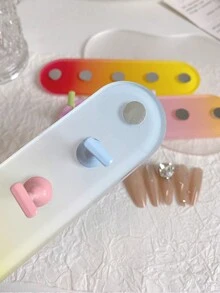 Set de decoración de uñas con base ovalada de resina acrílica en degradado de color, macaron dorado y bolas de cristal de acero multicolor. Herramientas y accesorios de arte de uñas minimalista de moda en estilo retro coreano con láser.
