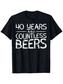 Camiseta de 40 cumpleaños para hombres - 40 años y cientos de cervezas, estampado gráfico divertido, 100% algodón 180g/m², ajuste regular, cuello redondo, lavable a máquina, camiseta casual para amantes de la cerveza, ropa de viaje | Regalo de cumpleaños divertido | Camiseta de algodón, Camisetas divertidas - Negro - Ver 1