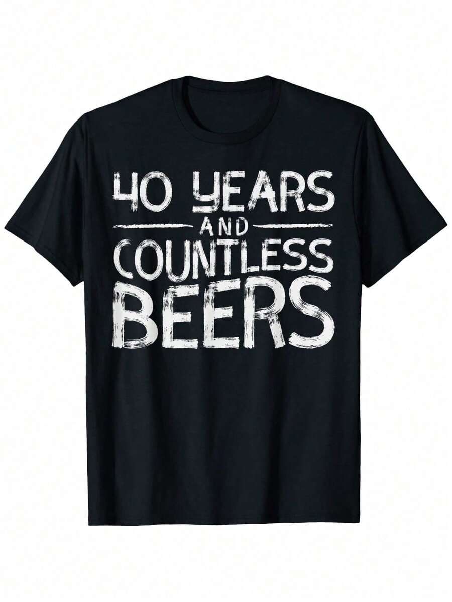 Camiseta de 40 cumpleaños para hombres - 40 años y cientos de cervezas, estampado gráfico divertido, 100% algodón 180g/m², ajuste regular, cuello redondo, lavable a máquina, camiseta casual para amantes de la cerveza, ropa de viaje | Regalo de cumpleaños divertido | Camiseta de algodón, Camisetas divertidas - Negro - Ver 1