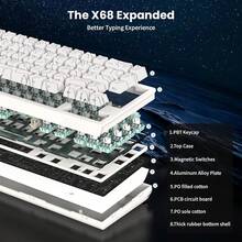 ATTACK SHARK X68 HE 60% 有线游戏键盘，快速触发，触发点可调，磁力开关，8K 轮询率，PBT 键帽，适用于 PC 游戏玩家/Win 系统，RGB 机械键盘，带螺旋线缆，圣诞礼物，2026 新年礼物，圣诞特别版 - 白色/黑色轮廓/月夜 - 彩色 - 查看 7