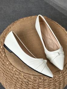 WHDXY 1 双女士平底鞋纯色结带一脚蹬尖头工作/办公室通勤鞋，四季舒适 - 白色 - 查看 2