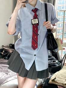 Áo cánh voan ngây thơ mùa hè phong cách đại học, thon gọn & đa năng (trừ cà vạt và thiệp) - Màu xanh lam - Xem 1