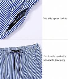 Pantalones cortos de baño para hombre de secado rápido, con bolsillos con cremallera y forro de malla - Dk4142 Raya azul - Ver 3