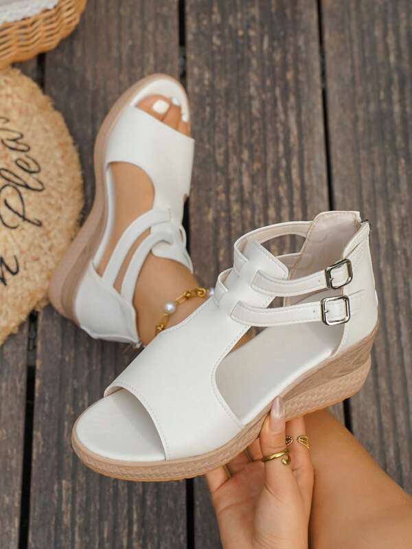 2025 New Arrivals Early Autumn EU/US Thick Platform Closed Toe Ankle Cross-Strap Wedge Sandals For Women