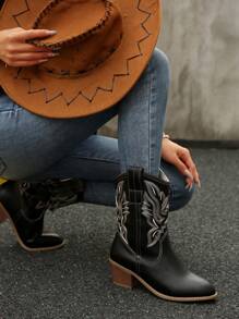 Nouvelles bottes de cowboy vintage avec imprimé brodé, bottes de randonnée mi-mollet, bottes, talon épais, augmentation de la hauteur
