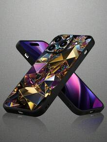 Glamorous Multicolored Geometric Prism - Fashionable, Popular, Personalized Pattern Design Theme Luxury Shockproof Aesthetic Cute Phone Case,Lens Protrusion Protection , Compatible With For IPhone 16/16Plus/16Pro/16ProMax, 15,14, 13, 12, 11 Series,Gift For Easter Day, Christmas Halloween Decoration/Gift For Birthday, Girlfriend, Boyfriend, Friend Or Yourself. - Black - View 10