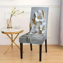 1/4/5/6/7pcs Fashionable Simple European And American Style Printed Chair Covers / Chair Cover Set, Suitable For Indoor Home Restaurant, Hotel Modern Daily Decoration. Tablecloth Suitable For Square Tables, Elastic Chair Covers Can Be Washed - YT-089 - View 3