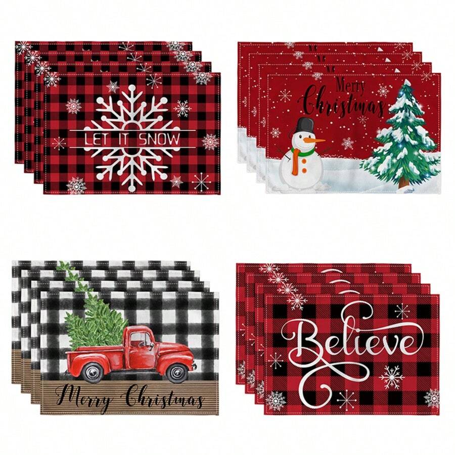 1/2/4/6/8pcs Christmas Digital Print Placemats, Red Holiday Pattern Printed Placemats For Table Decoration, Applicable For Daily, Festival, Party, Birthday, Wedding, Banquet, Kitchen, Dining Room And Other Home Decor