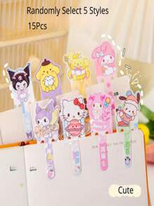 Sanrio 15 piezas Sanrio Melody, Marcador KT, Marcador de inserción hueco pequeño, Soporte de libro de texto, novela y material escolar, de vuelta a la escuela