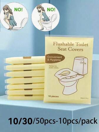 10/30/50pcs Disposable Toilet Seat, Flushable Paper Toilet Seat, Portable Toilet Seat Stickers, Essential Travel Accessories, Dissolvable Paper Toilet Seat, Travel Business Toilet Mat, Suitable For Airplanes, Travel, Public Toilets And Camping, Air Travel Camping Equipment, Can Be Quickly Decomposed, Lightweight And Hygienic, Bathroom Decoration Autumn Decoration