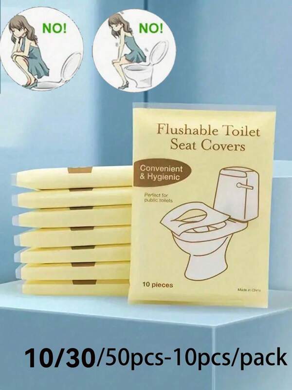 10/30/50pcs Disposable Flushable Toilet Seat Covers - Suitable For Bathroom, Travel, Public Restrooms, Camping, Flushing/Convenient/Hygienic Protection/Essential For Adult Toilet Training