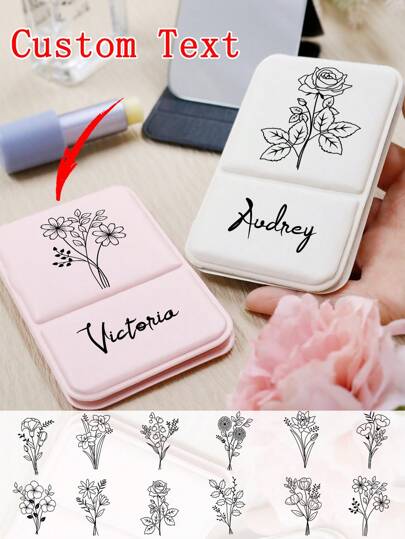 Custom Birth Flower Makeup Pocket Mirror,Personalized Name Stand-Up Folding Mirror,Customized Mini Mirror,Customizable Travel Makeup Mirror,Birthday Gifts,Wedding Gifts,Bridesmaid Gifts,Gifts For Mom,Valentine'S Day,Anniversary,Travel,Portable,Small And Exquisite, Girlfriends,Mothers,Besties,Couples