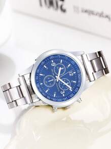 1 pièce Montre de mode en acier à bracelet de style affaire décontracté pour hommes, avec un look à trois aiguilles
