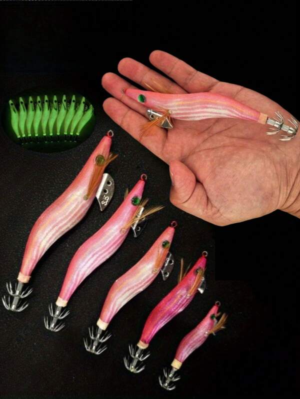 1 pieza Cebo de pesca de camarón, jig luminoso de calamar, gancho, cebo artificial duro de camarón y gamba