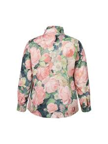 ii Plus Size Fashionable Printed Ruffle Collar Blouse Vacation - Multicolor - View 3