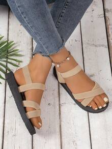 Sandales compensées noires mode femme, sandales confortables à talons pour l'été et les vacances à la plage - Nude - Voir 5