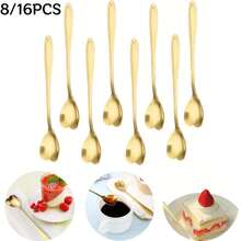 Cucharas de café con forma de corazón de acero inoxidable, cuchara dorada para postre, accesorios deé, vajilla de cocina, decoración, juego de regalos, 8/16 Uds. 22TR - Corazón 16 piezas - Ver 1