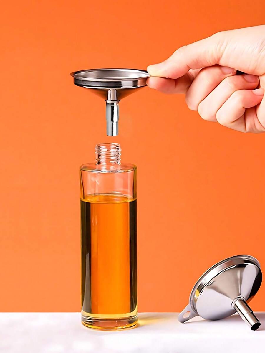 2pcs Stainless Steel Funnel With , Minimalist Design Kitchen Funnel