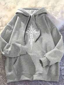 Kangaroo Print Sweatshirt Stylish Casual Elegant All Season Comfortable Sweatshirt With Adjustable Drawstring Hood - Xám - Xem 1