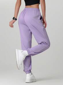 1pc Women's Solid Color Casual Pocket Design Pants, Versatile For Daily Wear, Hiking, Traveling, Trekking, Running, Cycling, Jogging