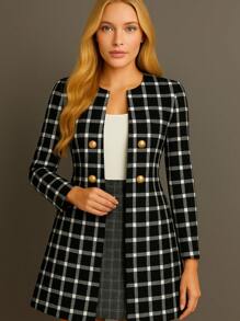 Plaid Overcoat Simple Casual Elegant Knitted Fabric Double Button Front Buttons Faux Buttons Women Evening Holiday Daily Birthday Party Formal & Evening Travel Tea Party Plus Size Green Purple Plaid Cardigan